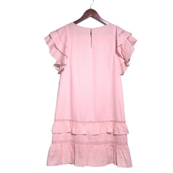 Rebecca Minkoff Pink Ilana Short Flutter Sleeve Crochet Trim Tiered Mini Dress - Picture 7 of 14